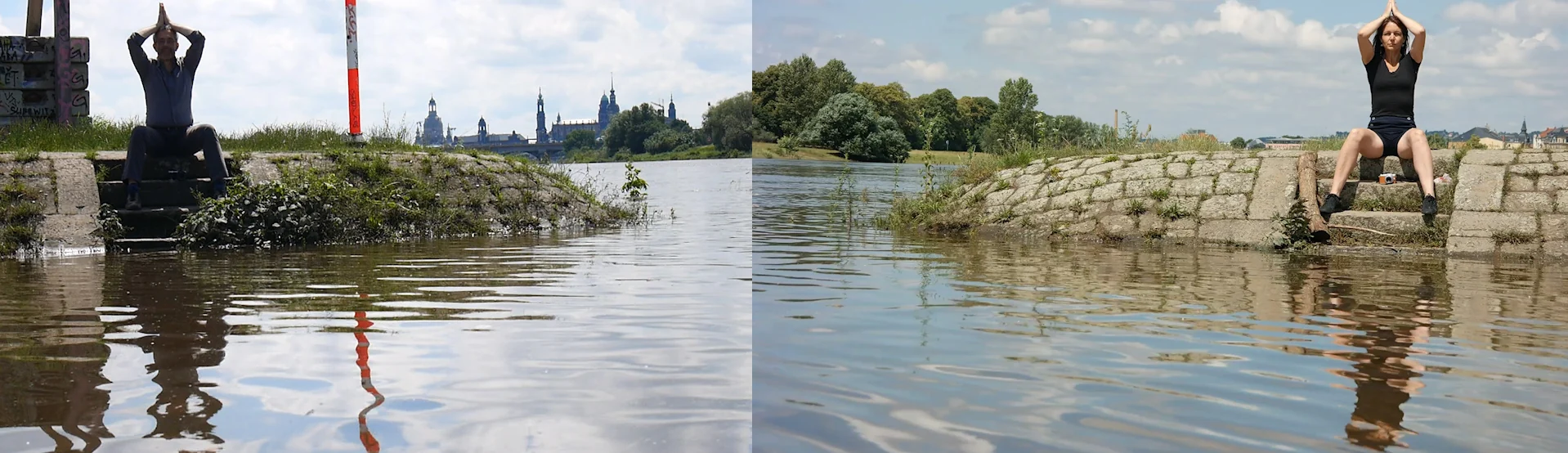 HÖHERWASSERDUETT — beide heben die Arme über den Kopf, Standbild aus dem Video