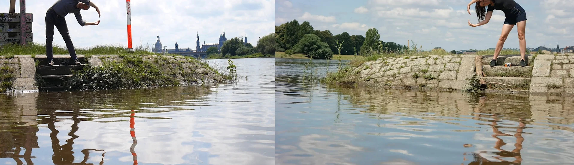 HÖHERWASSERDUETT — beide beugen sich zur Seite, Standbild aus dem Video